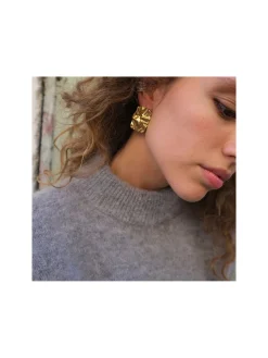 A&C OSLO EARRINGS STEEL ROUGH GOLD PLEATED