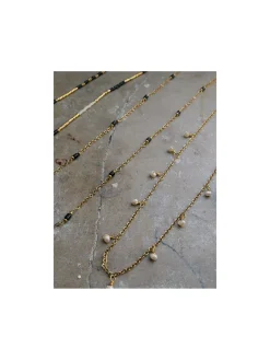 A&C OSLO NECKLACE W/DANGLING PEARLS STEEL 14K