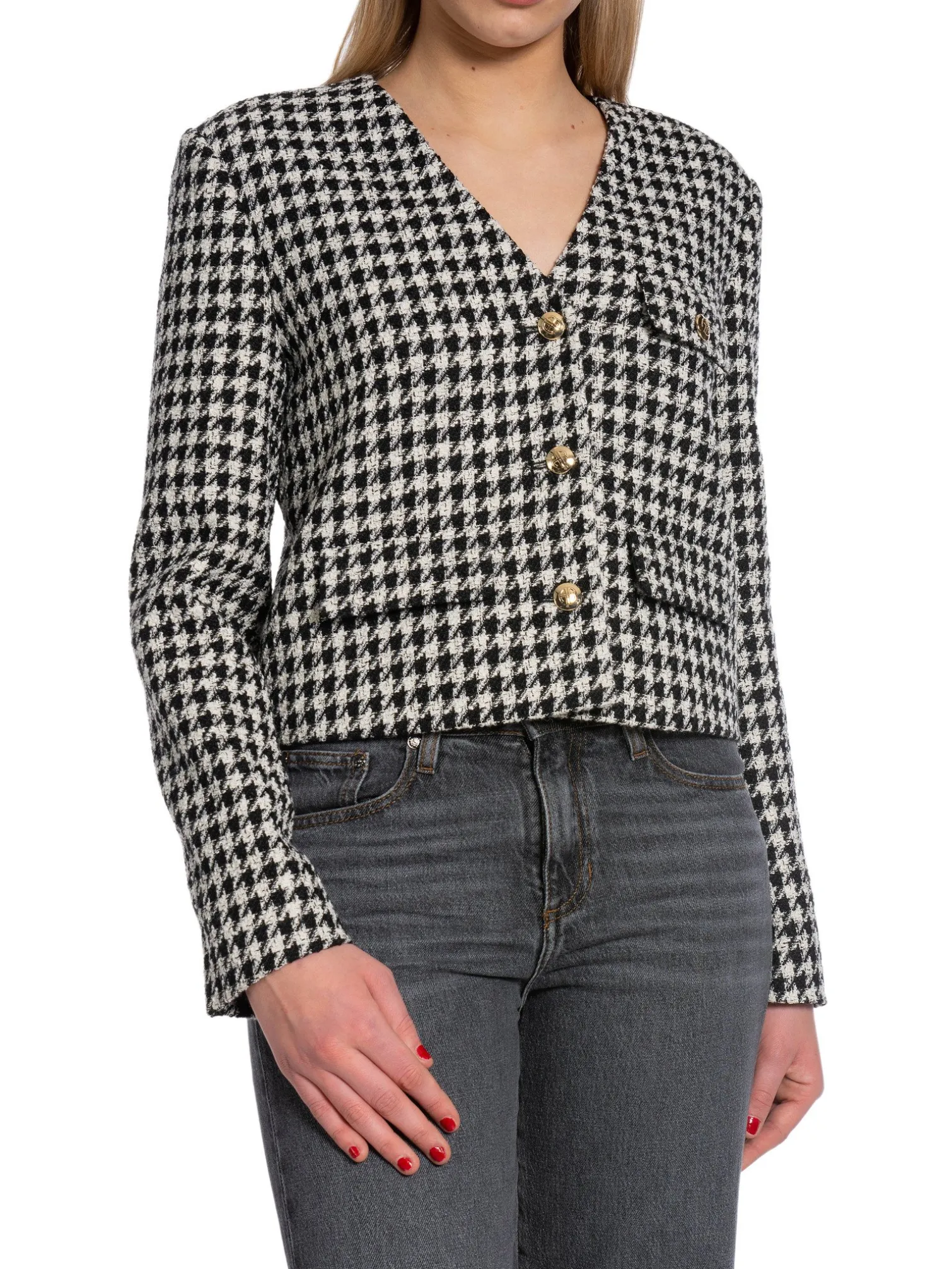 ANINE BING JACKET CARA CREAM AND BLACK HOUNDSTOOTH