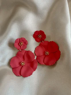 BOW19 EARRINGS FLOWER TWIN CORAL