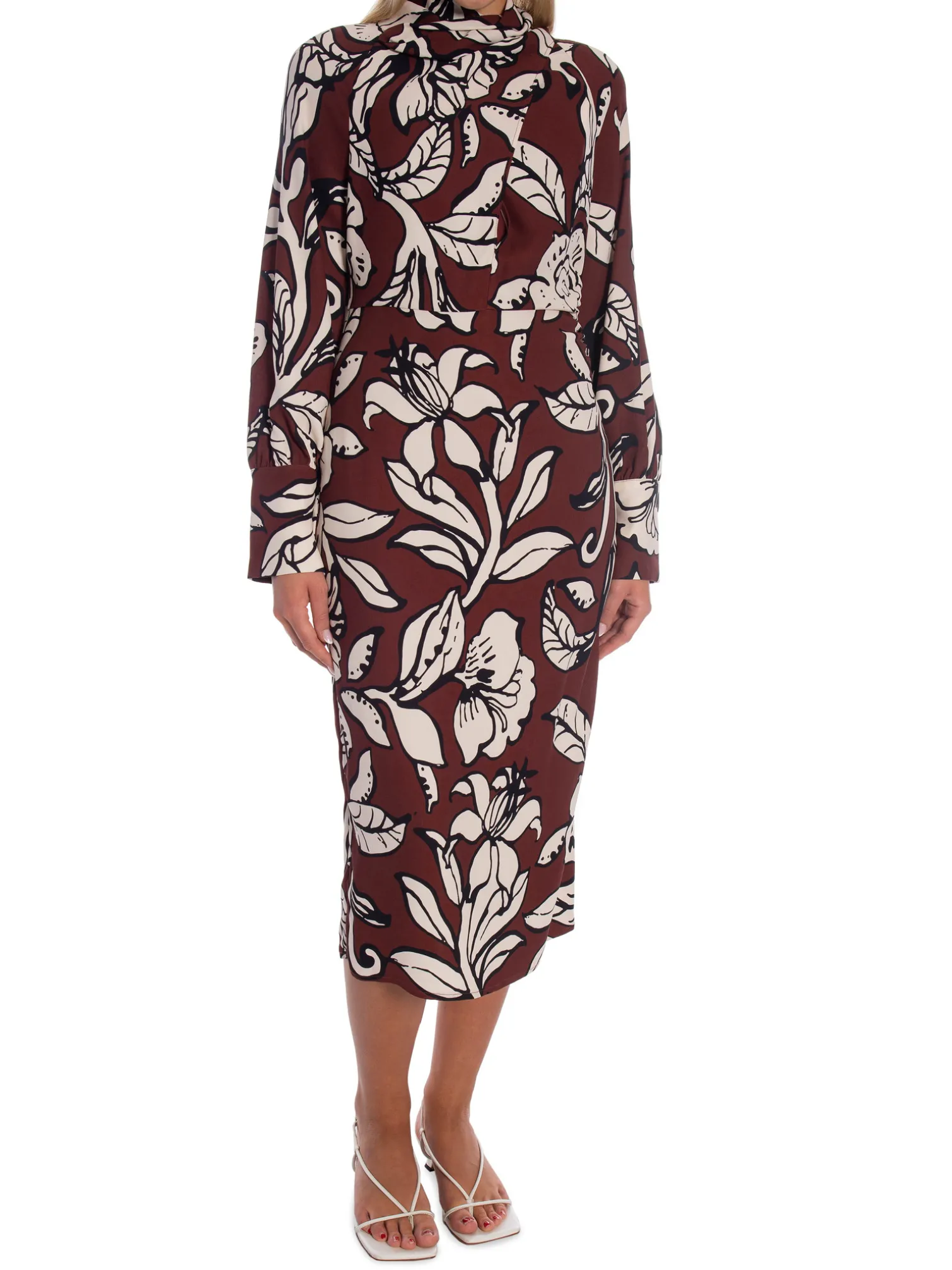 BY MALINA DRESS SAVANNAH TWISTED NECK DETAIL MIDI PENCIL FLORAL