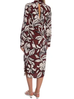 BY MALINA DRESS SAVANNAH TWISTED NECK DETAIL MIDI PENCIL FLORAL