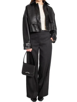 CALVIN KLEIN LEATHER JACKET CROPPED BLACK