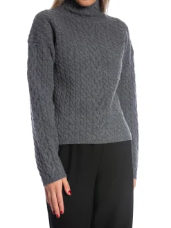 CALVIN KLEIN SWEATER SOFT WOOL CABLE RELAXED MID GREY HEATHER