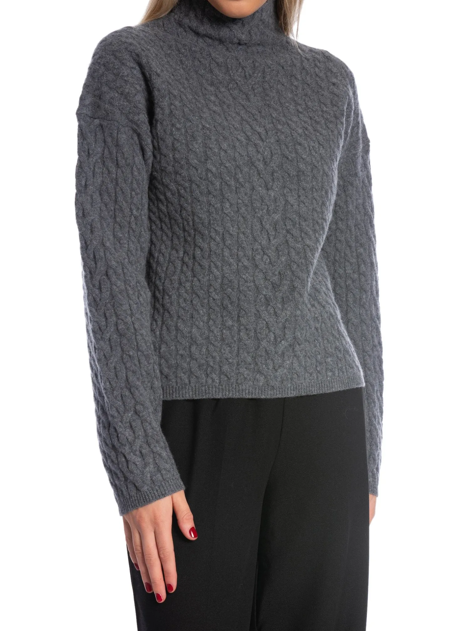 CALVIN KLEIN SWEATER SOFT WOOL CABLE RELAXED MID GREY HEATHER