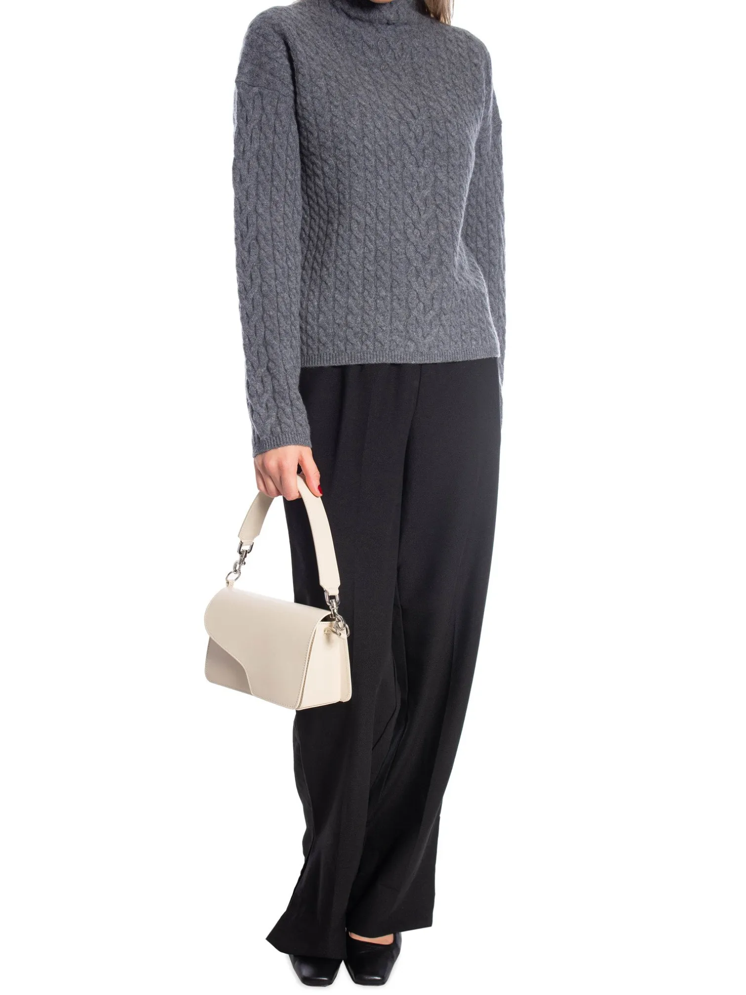 CALVIN KLEIN SWEATER SOFT WOOL CABLE RELAXED MID GREY HEATHER