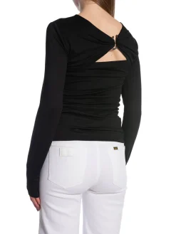 CALVIN KLEIN TOP JERSEY C-NECK METAL TOP BLACK