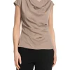 CALVIN KLEIN TOP RECYCLED CDC DRAPED NEUTRAL TAUPE