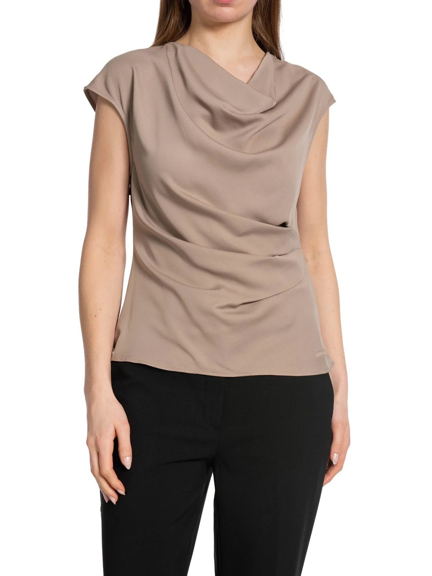 CALVIN KLEIN TOP RECYCLED CDC DRAPED NEUTRAL TAUPE