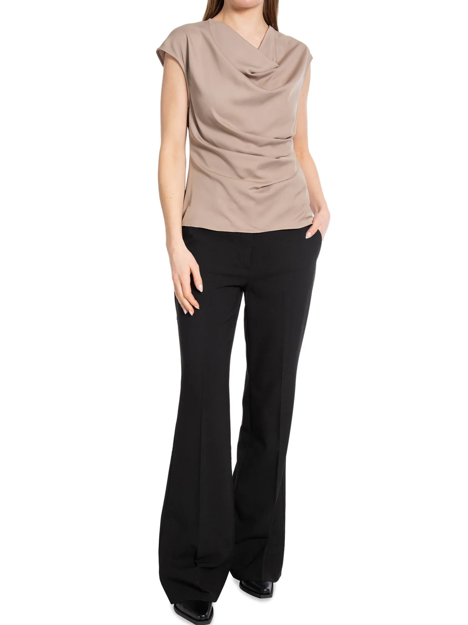 CALVIN KLEIN TOP RECYCLED CDC DRAPED NEUTRAL TAUPE