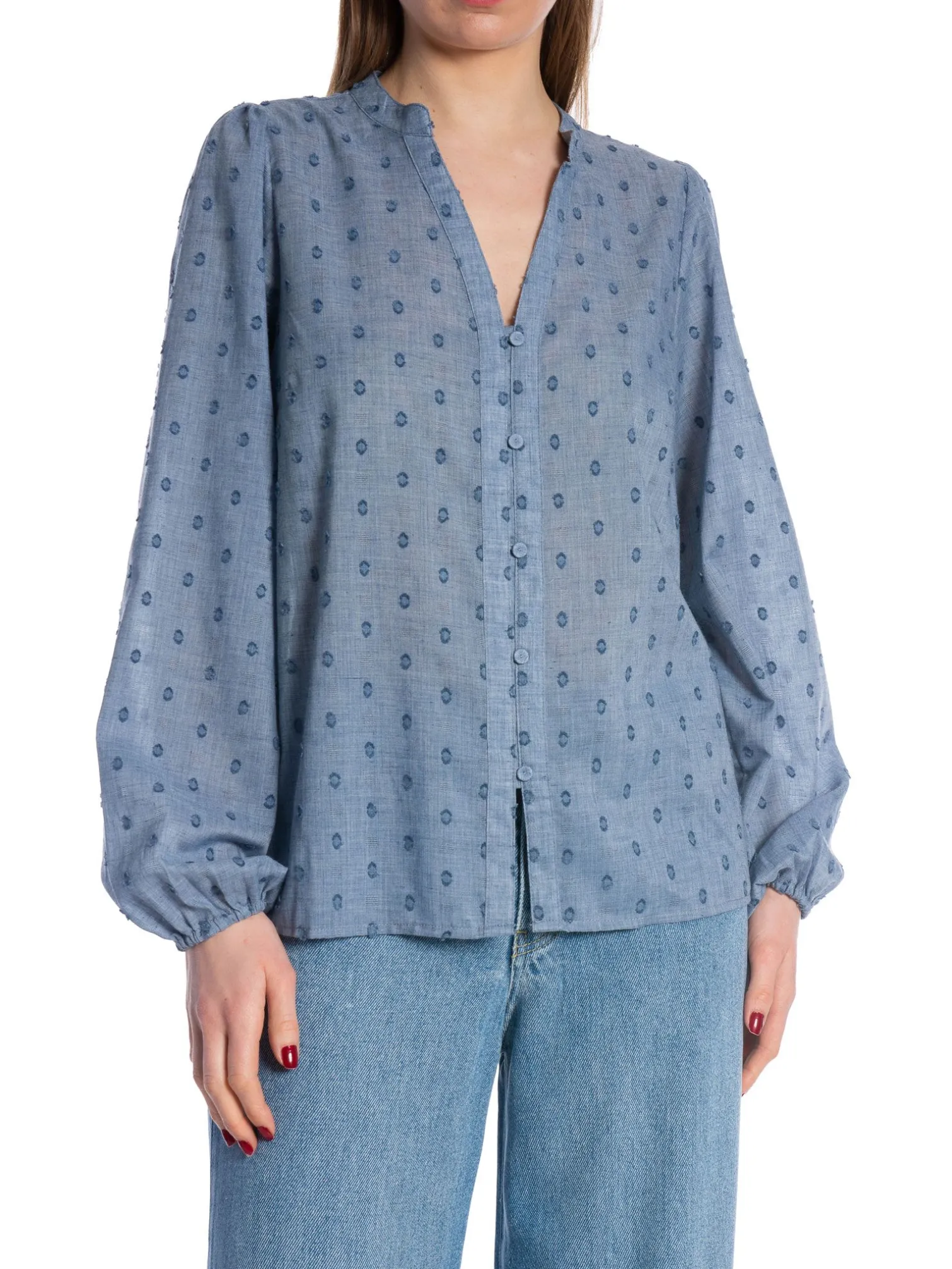 CO´COUTURE SHIRT DOTTIE V-SHIRT DUSTY BLUE