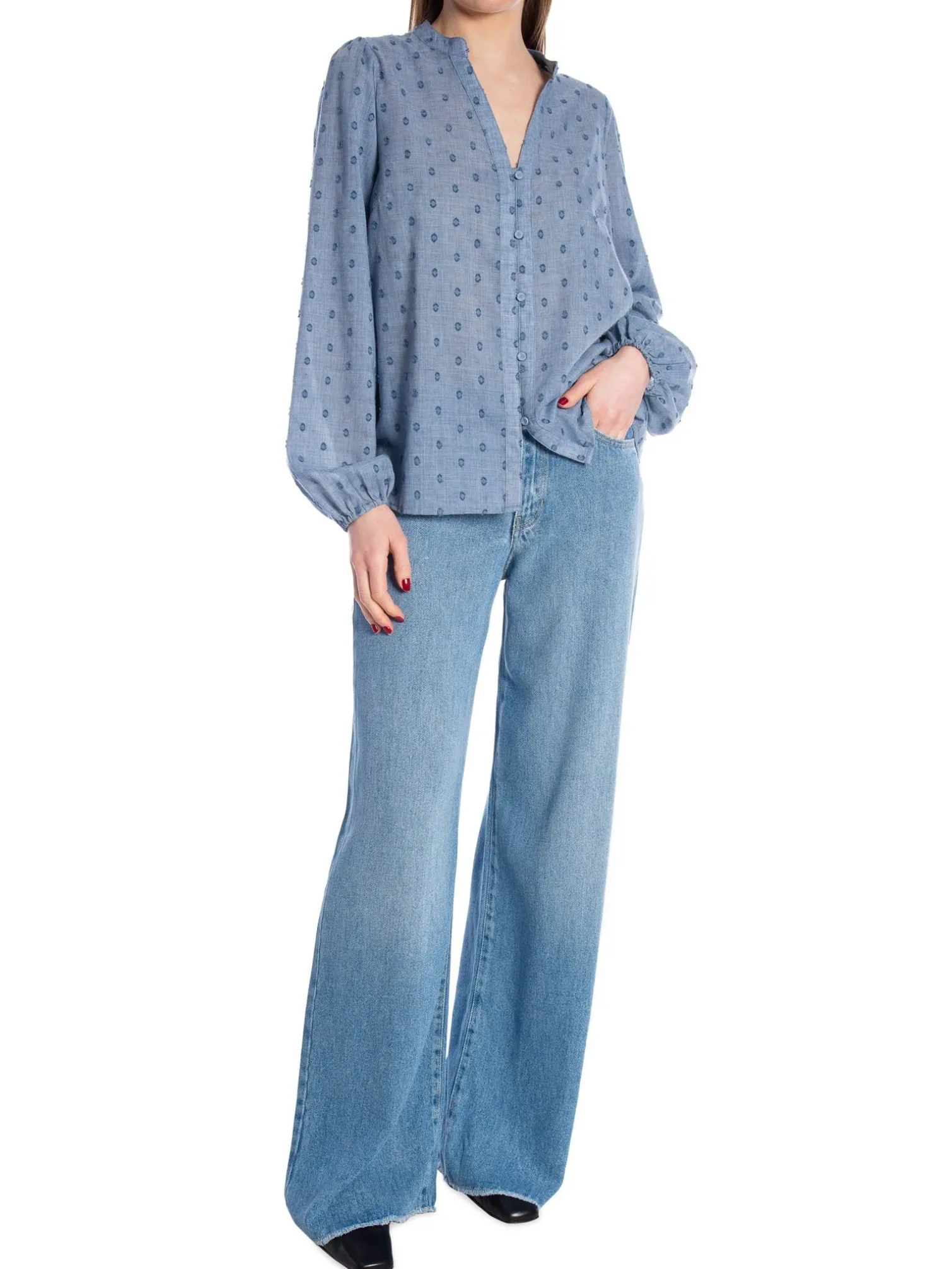 CO´COUTURE SHIRT DOTTIE V-SHIRT DUSTY BLUE