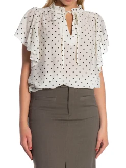 CO'COUTURE TOP DIONNE DOT FRILL OFF WHITE