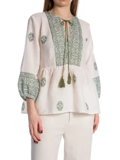 COPPEROSE BLOUSE BOHEMIAN PRINTED WITH LOOSE SLEEVES KHAKI