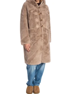 COPPEROSE COAT MIDLENGTH FAUX FUR HOODED TAUPE