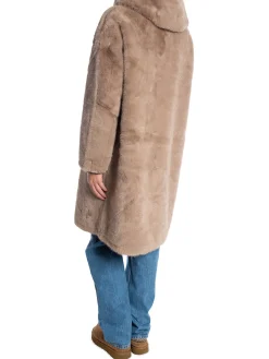 COPPEROSE COAT MIDLENGTH FAUX FUR HOODED TAUPE