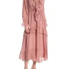 COPPEROSE DRESS LONG BELTED WITH CASCADE STEERING PINK