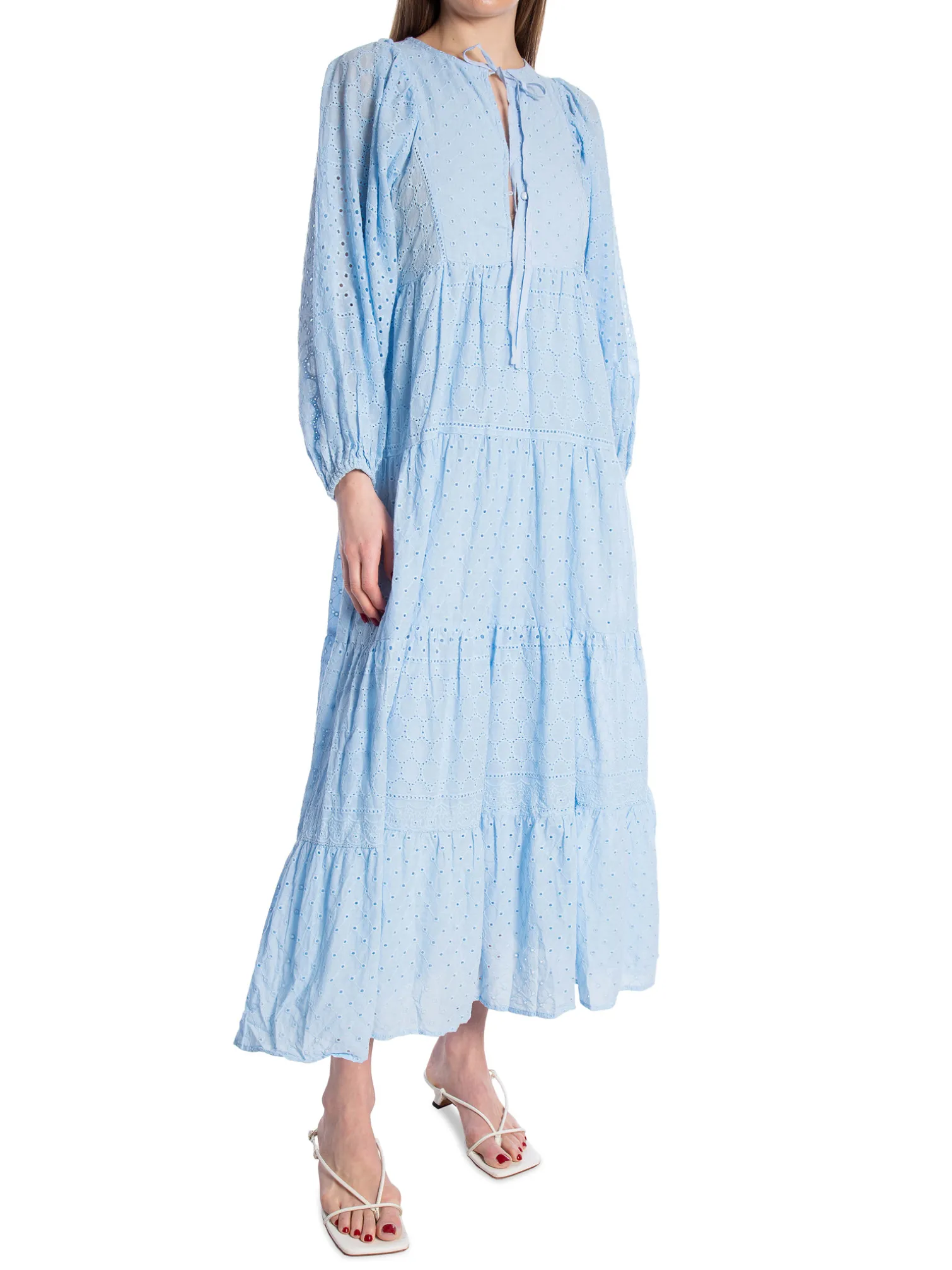 COPPEROSE DRESS LONG EMBROIDERED BLUE