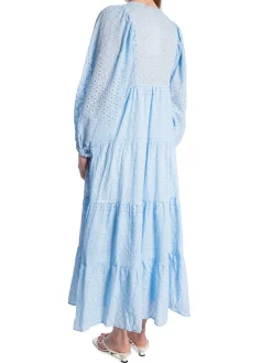 COPPEROSE DRESS LONG EMBROIDERED BLUE