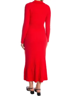 COPPEROSE DRESS LONG KNIT BUTTON RED