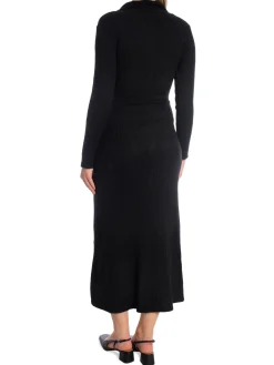 COPPEROSE DRESS LONG KNIT BUTTON BLACK