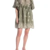 COPPEROSE DRESS SHORT WITH BALLOON SLEEVE PRINT GREEN