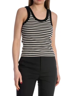 DAGMAR TANK TOP RIBBED TANK TOP BLACK WHITE