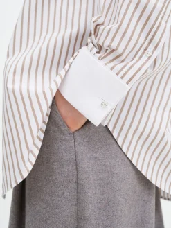 FILIPPA K SHIRT COTTON TUXEDO LIGHT BROWN STRIPE