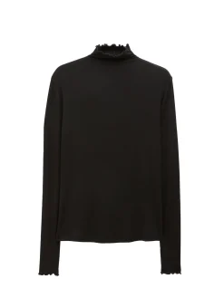 FILIPPA K TOP SHEER WOOL MOCK BLACK