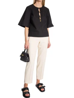 GANNI BLOUSE POPLIN BLACK