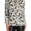 GANNI BLOUSE PRINTED CREPE MEADOW EGRET