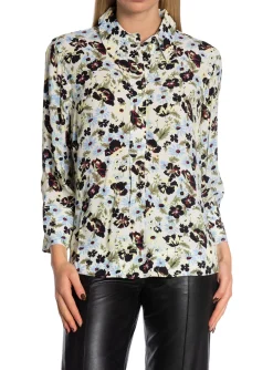 GANNI BLOUSE PRINTED CREPE MEADOW EGRET