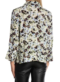 GANNI BLOUSE PRINTED CREPE MEADOW EGRET