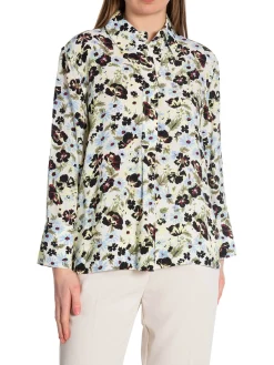 GANNI BLOUSE PRINTED CREPE MEADOW EGRET