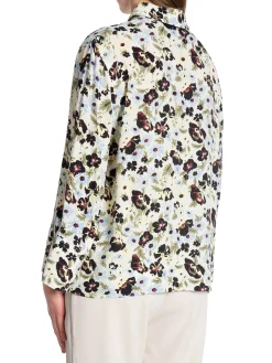 GANNI BLOUSE PRINTED CREPE MEADOW EGRET