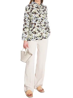 GANNI BLOUSE PRINTED CREPE MEADOW EGRET