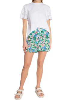 GANNI SHORTS LIGHT COTTON FLORAL AZURE BLUE
