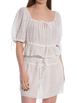 GANNI TOP LIGHT BRODERIE ANGLAISE CROPPED TOP BRIGHT WHITE