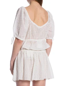 GANNI TOP LIGHT BRODERIE ANGLAISE CROPPED TOP BRIGHT WHITE