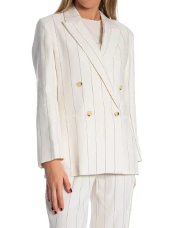 GANT BLAZER PINSTRIPE LINEN CLUB BLAZER EGGSHELL