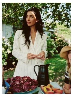 GANT BLAZER PINSTRIPE LINEN CLUB BLAZER EGGSHELL