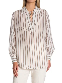 GANT BLOUSE V-NECK STRIPE EGGSHELL
