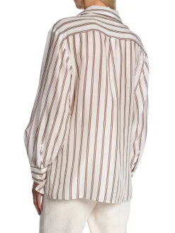 GANT BLOUSE V-NECK STRIPE EGGSHELL