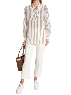 GANT BLOUSE V-NECK STRIPE EGGSHELL