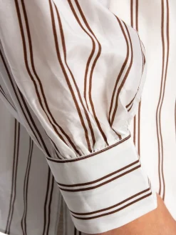 GANT BLOUSE V-NECK STRIPE EGGSHELL