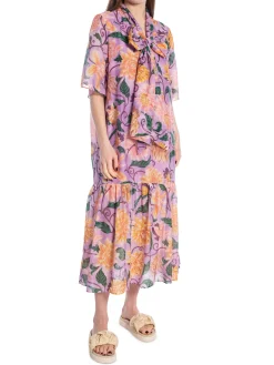 GANT DRESS DAHLIA PRINT COTTON SILK CROCUS PURPLE