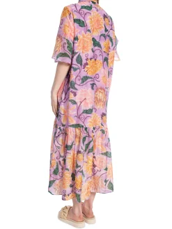GANT DRESS DAHLIA PRINT COTTON SILK CROCUS PURPLE