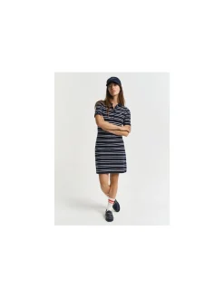 GANT DRESS STRIPE SHIELD SS PIQUE POLO EVENING BLUE