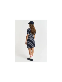 GANT DRESS STRIPE SHIELD SS PIQUE POLO EVENING BLUE