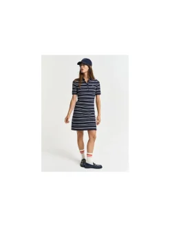 GANT DRESS STRIPE SHIELD SS PIQUE POLO EVENING BLUE